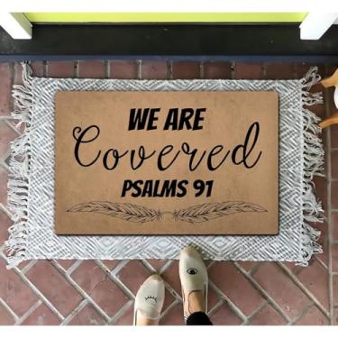 Imagem de ZHAOFLY Capacho engraçado de boas-vindas (60 cm x 39,6 cm) borracha antiderrapante entrada traseira decoração interior varanda decoração tapetes presentes de aquecimento de casa (We are Covered Psalms
