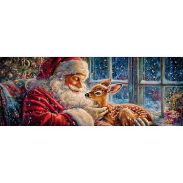 Imagem de Reofrey Kits de arte de diamante grande para adultos de Natal, 30 x 80 cm/12 x 31,5 polegadas, kit de pintura de diamante grande, Papai Noel, tela bordada em ponto cruz DIY para artesanato, decoração