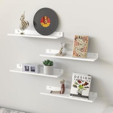 Imagem de ANYHI Conjunto de 4 prateleiras flutuantes, prateleiras de parede brancas de metal com bordo, prateleiras de borda para decoração de parede, sala de estar, banheiro, quarto, cozinha