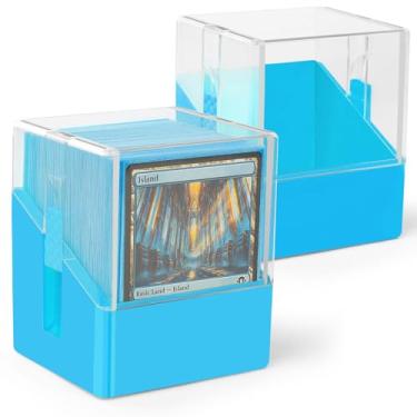Imagem de Minahao Pacote com 2 caixas de baralho para 2 conjuntos de baralho MTG Commander ou 200 cartas TCG. - Caixa organizadora de cartões com tampa transparente para mais de 100 cartas de manga única. (azul