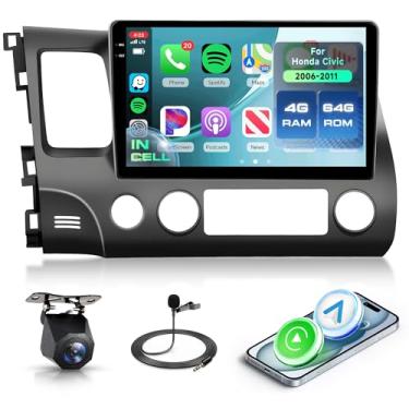 Imagem de 4 + 64 G Android 15 estéreo para carro para Honda Civic 2006-2011 com carplay sem fio Android Auto, rádio veicular com tela de 10,1 polegadas com GPS/Bluetooth 5.0/FM RDS/EQ/Wi-Fi Mirror Link Backup