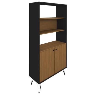 Imagem de Estante Livreiro Decorativa 2 Portas Industrial Lit A06 Freijó/Preto - Mpozenato