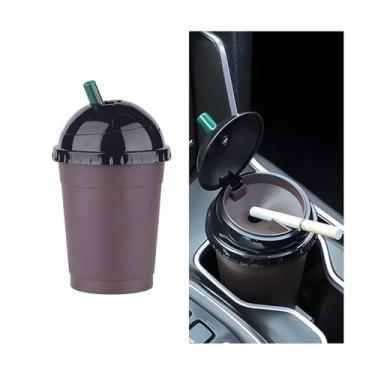 Imagem de BESULEN Cinzeiro de carro com tampa, forma de xícara de café, destacável, à prova de fumaça, à prova de cheiro, extinção de veículos, cinzeiro interior automotivo, universal para caminhão SUV RV