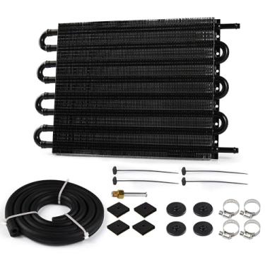 Imagem de PRUNkuar Resfriador de óleo de transmissão de 5/40.6 cm, tubo de alumínio de 8 passagens e kit de refrigerador de aleta universal preto