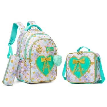 Imagem de Conjunto de Mochila Infantil 3 Peças, Corações e Laço, Mochila Escolar com Bolsa Térmica e Estojo (Padrão de escamas de peixe)