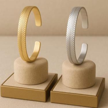 Imagem de Bracelete Pulseira Feminina Aberta De Aço Inoxidável - Design Luxuoso 