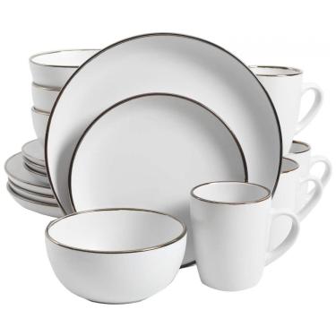 Imagem de Aparelho de Jantar com 16 Peças em Cerâmica Stoneware Serve 4 Pessoas, Gibson Home Rockaway, Branco
