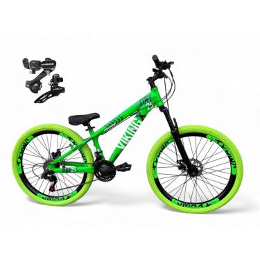 Imagem de Bicicleta Aro 26 Vikingx Tuff Freeride Câmbios Shimano 21v Aros Vmaxx DH Freio a Disco Pneu Flame-Unissex
