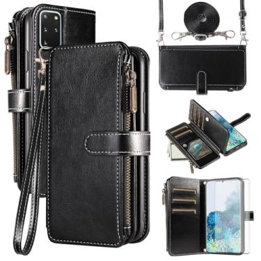 Imagem de Asuwish Capa de celular para Samsung Galaxy S20 Plus S20+ 5G Capa com protetor de tela de vidro temperado e cordão com zíper carteira porta-cartão com suporte para celular S20+5G S20plus 20S + S2O S