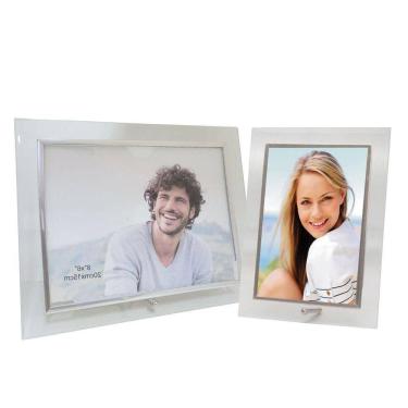 Imagem de Conjunto Porta Retrato Vidro Borda Prata 10x15 Vertical E 15x20 Horizontal ? Tuut