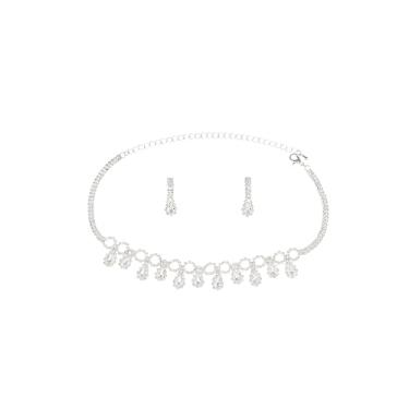Imagem de Yikisdy Colar de prata com strass e conjunto de brincos de casamento colares de cristal brilhante para mulheres