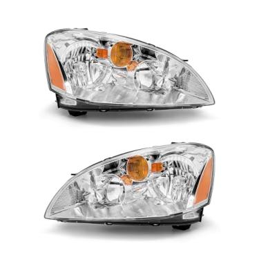 Imagem de Conjunto de faróis para Nissan Altima 2002 2003 2004 alojamento cromado refletor âmbar lente transparente farol esquerdo e direito