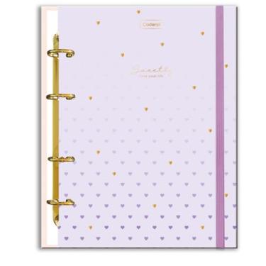 Imagem de Caderno Colegial Criativo Cadersil Argolado com Elástico Estampa Sweetly – 80 Folhas – Capa Dura Com Fichário Interno – Ideal para Escola ou Organização Pessoal.