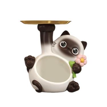 Imagem de WeiLaiKeQi Organizador de estátua de gato de resina, porta-chaves, enfeite de mesa, centro de mesa, bandeja de armazenamento, estatueta de gatinho para entrada,