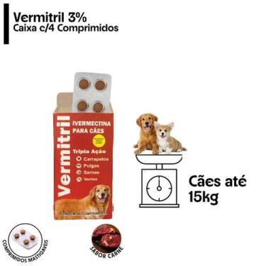 Imagem de Vermitril Tripla Ação Anti Pulgas Parasitas Caes de 7-15kg, 1 Cartela 