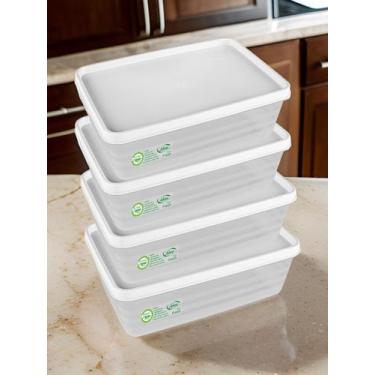 Imagem de Kit 4 Potes Herméticos 1,4L Tampa Branca Vedação Marmita Conserva Alim