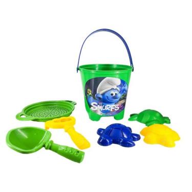 Imagem de Baldinho De Praia Para Brincar Na Areia Dos Smurfs 7 Peças Azul - Bric