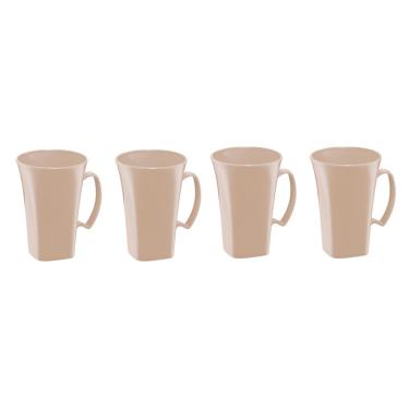 Imagem de Caneca Bege Nude Cappuccino 400ml Plastico BPA Free Jogo 4un