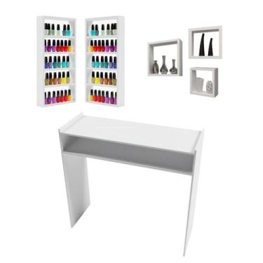 Imagem de Mesa Manicure Expositor Nichos Branco Nail Designer Salões Estúdios de