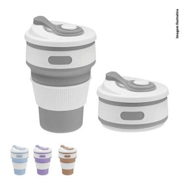 Imagem de Copo Silicone Retrátil Dobrável C/ Tampa Reutilizável 350ml
