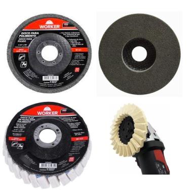 Imagem de Kit 2pc Discos Polimento Metal Limpeza e Feltro Inox 4,5p x 22mm - WOR