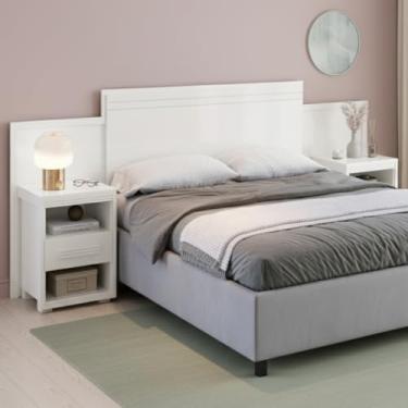Imagem de Cabeceira Moderna com Criados Laterais e Nichos para Cama Box Queen e Casal MDF Acabamento Sofisticado que Oferece Conforto e Organização (Branco)