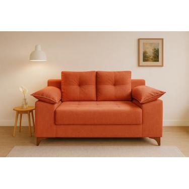 Imagem de Sofá Ibiza Casal 2 Lugares com Revestimento em Tecido Aveludado Confortável Casa Imperial Goiaba