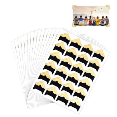 Imagem de 360 peças/15 folhas adesivos de canto de fotos, cantos autoadesivos de montagem de imagem para scrapbooking, caderno, álbum de fotos, livros de memória, diário de viagem (dourado, preto)