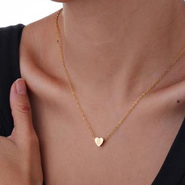 Imagem de Colar com pingente de coração com pingente de monograma personalizado em aço inoxidável, joia do alfabeto para casais e, F, Aço inoxidável, Sem Pedra Preciosa