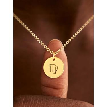 Imagem de Colar de ouro, moeda, disco, zodíaco, 12, constelação, estrela, gravado, horóscopo, signo de astrologia, pingente de astrologia, corrente banhada a ouro 14K, joia simples personalizada, Medium, Latão