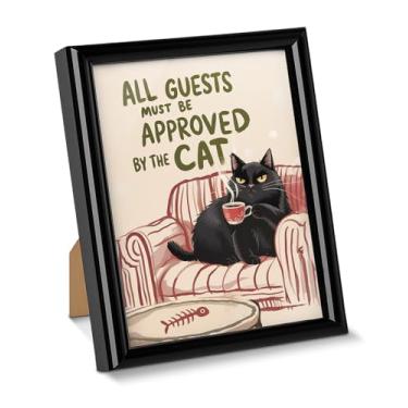 Imagem de Pôster de arte de parede de gato engraçado All Guests Must Be Approved Desktop Print Picture Humor Quadro emoldurado para decoração de parede de mesa de quarto de hóspedes 15 x 20 cm