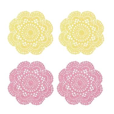 Imagem de Toalha redonda de crochê feita à mão, pacote com 4 jogos americanos de renda para decoração de mesa e porta-copos