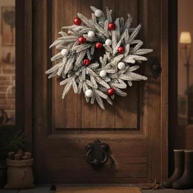 Imagem de Guirlanda Natal Neve Decorada 42 Cm Porta Luxo Artesanal