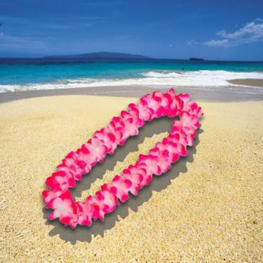 Imagem de Guirlanda de dança havaiana Hula Leis flores artificiais laço de pescoço de tecido para fantasias de festa Luau - rosa