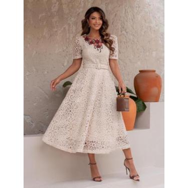 Imagem de Vestido Feminino Elegante Longo de Renda Trabalhado Bordado Liso para 