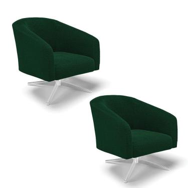 Imagem de Cadeira Sala De Jantar Giratória Cromada Kit 2 Stella Bouclê D03 - D'rossi Cor Verde