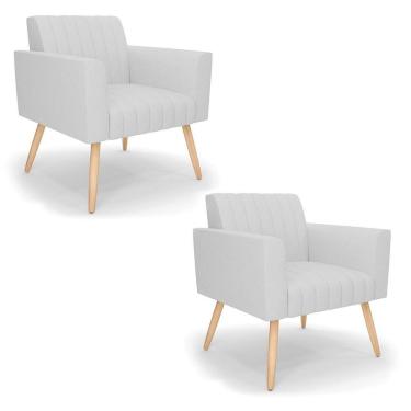 Imagem de Kit 2 Poltronas Viena Gomada Linho Pés Palito Natural - D'rossi Cor A05 Cinza