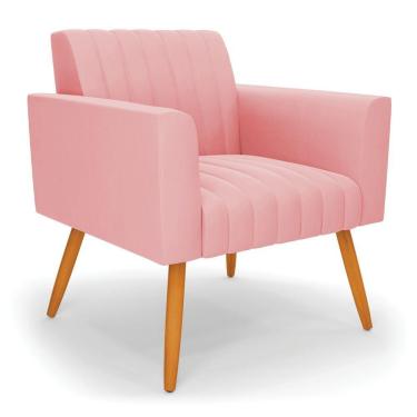 Imagem de Poltrona Viena Gomada Suede Pés Palito Castanho - D'rossi Cor Rose