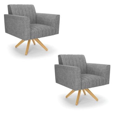 Imagem de Kit 2 Poltronas Giratória Viena Gomada Linho Grafite A26 Base De Madeira Ma30 - D'rossi