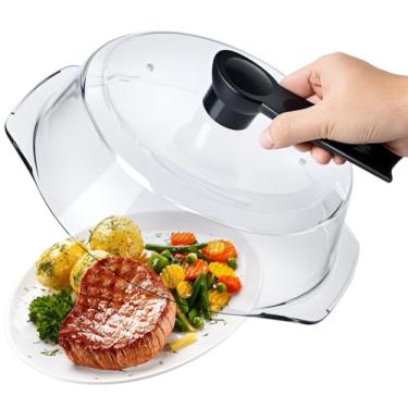 Imagem de Capa de vidro para respingos de micro-ondas, capa de micro-ondas para alimentos com alça de suporte, pode ser lavada na lava-louças, segura para alimentos, placa de micro-ondas transparente com