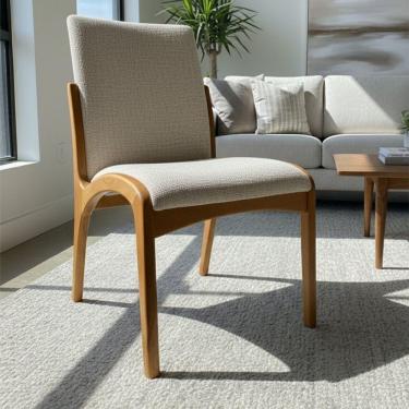 Imagem de Cadeira Aura Estofada Estrutura Em Madeira Maciça Linho 28 Areia Conforto Para Sala De Jantar Mobília Decor