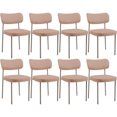 Imagem de Kit 08 Cadeiras Estofadas Para Sala De Jantar Melina Base Arena L02 Linho Rosê - Lyam Decor
