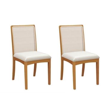 Imagem de Cadeira Sala De Jantar Lara 2cmm009ca Premium Madeira Maciça Kit 2 Un Carvalho/boucle Bege Caqui/tela Bege - Kappesberg