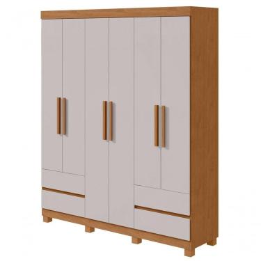 Imagem de Guarda-roupas 6 Portas 4 Gavetas Com Pés Sem Espelho Zeus Amendoa Clean Off White.