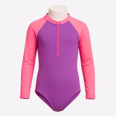 Imagem de Maiô Zíper Manga Longa Proteção Solar Uv Menina Infantil - Fofotinhos,