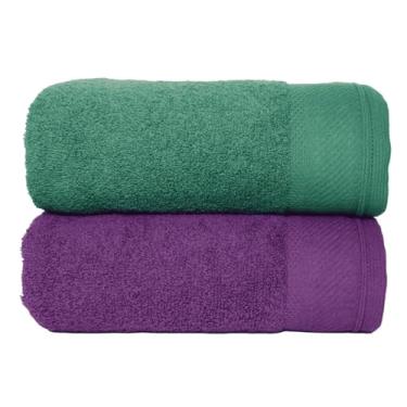 Imagem de Kit 2 Toalhas de Banho Grandes e Macias 100% Algodão Premium Eleganz 530g Alta Absorção e Conforto (Alpes e Púrpura)