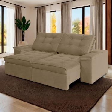 Imagem de Sofá Retrátil Reclinável Molas Ensacadas 290cm Veludo Zurique Bege Escuro