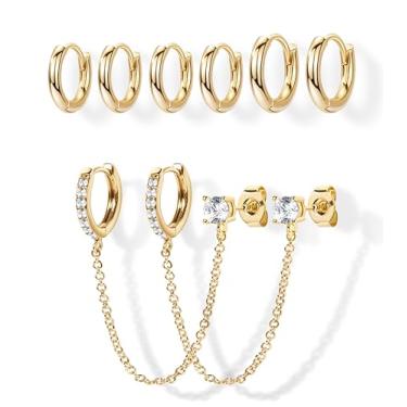 Imagem de Poxtex Brincos de argola de corrente de ouro para mulheres, conjunto de brincos de argola de cartilagem de pilha pequena para piercing múltiplo, concha hélice torre targus daith conjunto de joias