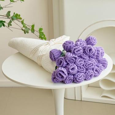 Imagem de Cobertor de buquê de flores de crochê, cobertor de malha feito à mão com tulipa, presente romântico fofo para sua namorada, mãe, dia dos namorados, casamento, aniversário, roxo, 102 cm