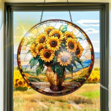 Imagem de Acrílico colorido, apanhador de sol, decoração de janela suspensa de girassol, arte de parede de arco-íris, para sala de estar, quarto, varanda, interior e exterior, jardim, enfeites de Natal 19 x 19